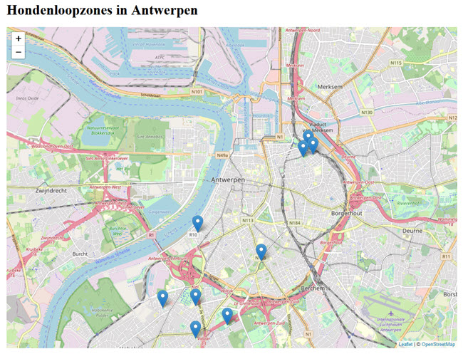 Leaflet - kaartgebied met locatiemarkeringen